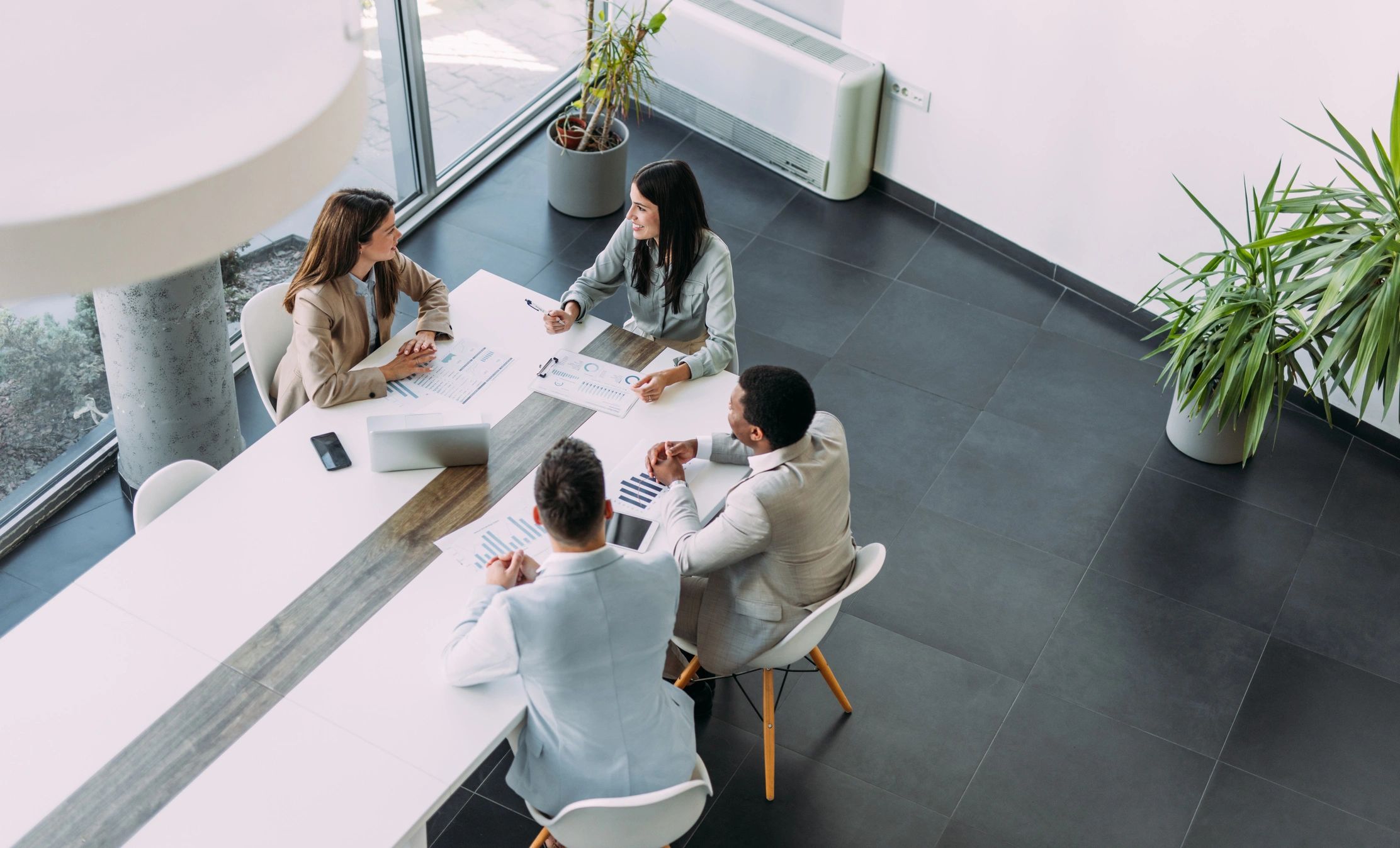 Business team meeting around a boardroom table